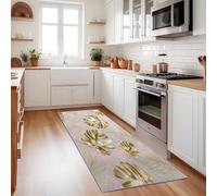 Runner Rugs for Hallway 50 x 150 cm, Non-Slip Extra Long Washable Runner Rugs Soft Low Pile, Modern Refined Palm Leaves Rug Carpet Runners for Entryway Kitchen Bedside Laundry Room, Pink Gold