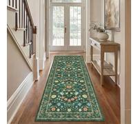 Runner Rugs for Hallway 60x180cm - Washable Kitchen Runner Rug, Non Slip Ultra Soft Floral Carpet Runners for Hallway, Low Pile Vintage Boho Long Hall Runner Rugs for Entryway Laundry Bedroom, Green