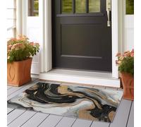 Runner Rugs for Hallway Non-Slip 80 x 150 cm, Washable Low Pile Non-Slip Abstract Shimmering Curved Marble Carpet for Kitchen Hallway Laundry, Black Yellow Printed Soft Long Bedroom Rug