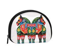 Runner Swedish Dala Horse Folk Coin Purse Personalized Coin Bag for Women Men Change Purse Small Wallets with Zipper Mini Shell Coin Pouch Outdoor Shopping Change Storage Bag Handbags Gifts