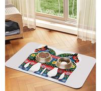 Runner Swedish Dala Horse Folk Pet Feeding Mat Absorbent Pu Leather Dog Cat Food Mats Contain Spills Protects Floors, Anti-Slip Rubber Backing Dog Bowl Mats Easy Clean Pet Placemats 40x60cm