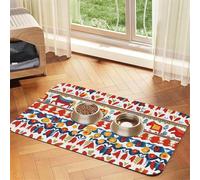 Runner Swedish Dala Horse Folk Pet Food Mat 17.2x11.81in Absorbent Non-Slip PU Leather Feeding Mat for Dogs Cats Rubber Bottom Fast Drying Rollable Pet Bowl Placemat