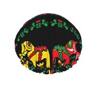 Runner Swedish Dala Horse Folk Print Shower Cap - Reusable, Double Layer, Hotel Travel Essentials, Salon Shower Hat Accessories One Size