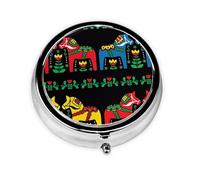 Runner Swedish Dala Horse Folk Printed Round Travel Pill Box Cute Small Metal Pocket Pill Case for Men & Women 3 Compartment Portable Pill Organizer for Purse or Pocket