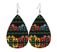 Runner Swedish Dala Horse Folk Printed Teardrop Pendant Leather Earrings | Lightweight and Versatile Earrings | Suitable for Daily Commute and Date Wear