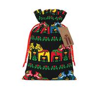 Runner Swedish Dala Horse Folk Printing 4.7x6.9 Inch Christmas Bag Drawstring Closure,For Christmas Anniversaries Birthdays