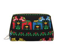 Runner Swedish Dala Horse Folk Zipper Closure Leather Portable Waterproof Cosmetic Bag for Home Travel to Organize Toiletries Sundries