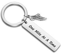 Runners Gift Marathon Jewelry One Mile at A Time Keychain Stainless Steel Keychain with Running Shoe (One Mile Keychain)