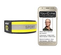 Runners ID Bracelet, Sport ID Wristband, Hi Viz Reflective Safety, Essential Survival Kit for Runner or Cyclist Store Emergency Contact Info, Adjustable, Updateable, Waterproof (Yellow, No NFC)