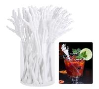 RunNico 25 Pcs 5.9''x1.5'' Halloween Skeleton Cocktail Stirrers, Reusable Skeleton Hand Swizzle Sticks, Halloween Plastic Drink Stirrer for Home Bar Horror Party Table Decorations Photo Props