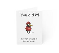 Running Achievement Congratulations Card, Funny Duck Design, 50 100 250 Milestone, Running in Circles Theme (Red - 50)