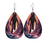 Running astronauts Women's Teardrop Leather Earrings - Lightweight PVC Dangle Earrings, 925 Silver Hooks, Double-Sided Prints | Hypoallergenic Gift