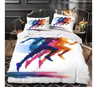 running athletes dynamic 3D Printed 3 Piece Quilt Cover colorful motion art style Comforter Cover Set Breathable Microfiber Hidden Zipper Hypo-allergenic for Teens Young Adults Adults King（220x240cm）