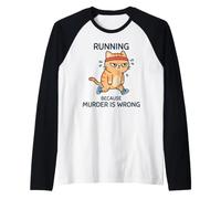 Running Because Murder is Wrong Retro Humor for Runners Raglan Baseball Tee