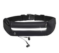 Running Belt, Adjustable Strap Waist Pack Fanny Pack Phone Holder Belt Pouch with Water Bottle Headphone Jack, Slim Reflective Waterproof Sweatproof Waistpacks Running Bag for Men and Women (Black)