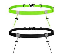 Running Belt, Pack of 2, 78-140 cm, Adjustable, 6 Compartments for Energy Gels, Race Number Strap without Safety Pins, Running Number for Marathon Triathlon, Black/Neon Green