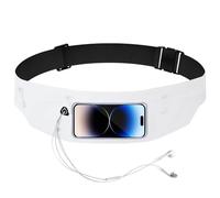 Running Belt Waist Pack with Touchscreen Phone Window, Adjustable Elastic Band, Headphone Port, Black (White)