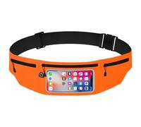 Running Belt with Touch Screen Window, White, Adjustable Sports Belt with Headphone Jack and Zip Pockets, orange, Standard, Sporty