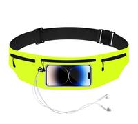Running Belt with Touch Screen Window, White, Adjustable Sports Belt with Headphone Jack and Zip Pockets, light yellow, Standard, Sporty