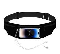 Running Belt with Touch Screen Window, White, Adjustable Sports Belt with Headphone Jack and Zip Pockets, black, Standard, Sporty