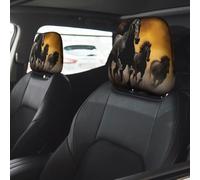Running Black Horses Car Seat Headrest Cover 2 PCS, Soft Stretchable Fabric Car Head Rest Protector Dustproof Removable Car Headrest Covers Universal Vehicle Accessories