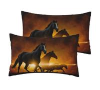 Running Black Horses Print 12x20in Pillow Cover, Decorative Cushion Case, For Couch Sofa Bed Living Room Home Decor