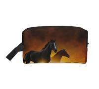 Running Black Horses Print Toiletry Bag for Men, Cosmetic Bag Spacious Capacity Travel Toiletry Bag for Women