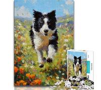Running Border Collie 1000 Piece Jigsaw Puzzles for Teenagers Gifts,Pattern Assembly Fun at Home Activities,Birthday Present,Travel Gifts (38x26cm)