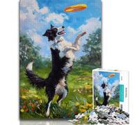 Running Border Collie 1000 Piece Jigsaw Puzzles for Teenagers,Help The Brain Exercise Addictive Toys to Cultivate Patience Unique Challenge Game (50x75cm)