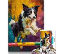 Running Border Collie Jigsaw Puzzles for Adults 1000,Staycation Kill Time Every Piece Is Unique - Challenging Family Fun Game (38x26cm)