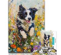 Running Border Collie Jigsaw Puzzles for Adults Teenagers Jigsaws Puzzle,Help The Brain Exercise Addictive Toys to Cultivate Patience A Work of Art (38x26cm)