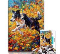 Running Border Collie Jigsaws Puzzles 1000 Pieces for Adults Gifts,Challenging Game And Family Play Wall Decoration Unique Birthday And Xmas Gifts (75x50cm)