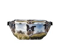 Running Border Collie Large Fanny Pack,Gifts for Enjoy Sports Festival Workout Traveling Running Casual