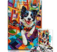 Running Border Collie Puzzles for Teenagers Teens 1000pc Puzzle,Educational Games Home Decoration Deal As Gifts for The Whole Family (38x26cm)