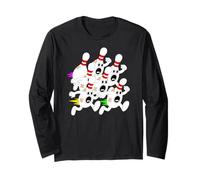 Running Bowling Ball Scared Pin Characters Funny Bowler Lane Long Sleeve T-Shirt
