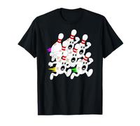 Running Bowling Ball Scared Pin Characters Funny Bowler Lane T-Shirt