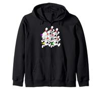 Running Bowling Ball Scared Pin Characters Funny Bowler Lane Zip Hoodie