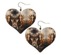 Running Brown Horse Prints Stylish Heart-Shaped Earrings Lightweight Women'S Accessories Perfect For Parties And Valentine'S Day.