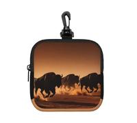 Running Buffalo Herd Small Waterproof Zipper Pouch-Neoprene Storage Bag for Earbuds, Keychain Clip Case