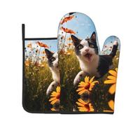 Running Cat 2-Piece Heat-Resistant Baking Set, Oven Mitt and Trivet, Essential forKitchen Cooking and Outdoor Barbecuing