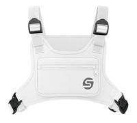 Running Chest Bag for Men Women with Collapsible Water Bottle, Water-Resistant Adjustable Chest Pack with Reflective Back for Cycling, Hiking, Workouts, with Phone Holder and Extra Storage, White,