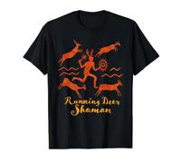 Running Deer Shaman Spiritual Petroglyph Art Value Graphic T-Shirt, Men, Black, L