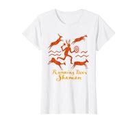 Running Deer Shaman Spiritual Petroglyph Art Value Graphic T-Shirt, Women, White, S