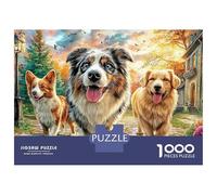 Running Dog 1000 Piece Jigsaw Puzzle Dogs in Forest Path Decorative Paper Puzzle for Wall Art, Relaxing Focus Game And Family Fun 52x38cm/1000pcs