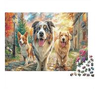 Running Dog 1000 Pieces Challenging Adult Jigsaws Two Dogs One Smiling Fun Home Activity | Wall Decoration 52x38cm/1000pcs