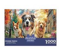 Running Dog Adult Jigsaws for Decompression: Two Dogs One Smiling Educational Game Challenge Wall Decoration 38x26cm/1000pcs
