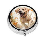 Running Dog Small Pill Box 3 Compartment Portable Pill Box for Purse Pocket Cute Labrador Mini Medicine Organiser for Daily Vitamin Fish Oil Storage
