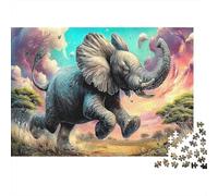 Running Elephant 1000 Piece Jigsaw Puzzle Set for Hobbyists Premium Cardboard Home Decor Wall Art Difficult Challenge Game Jigsaw 52x38cm/1000pcs