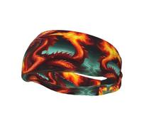 Running Exercise Headband, Yoga Men and Women Running Basketball Fitness Elastic Headband, Dragon King in Fire Sports Sweat-Absorbing Band,