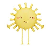 Running Foil Balloon Sun with Face - Yellow - Approx. 91 x 77 cm - Helium Balloon with Legs - Cute Decoration for Children's Birthday, Baby Shower & Summer Party